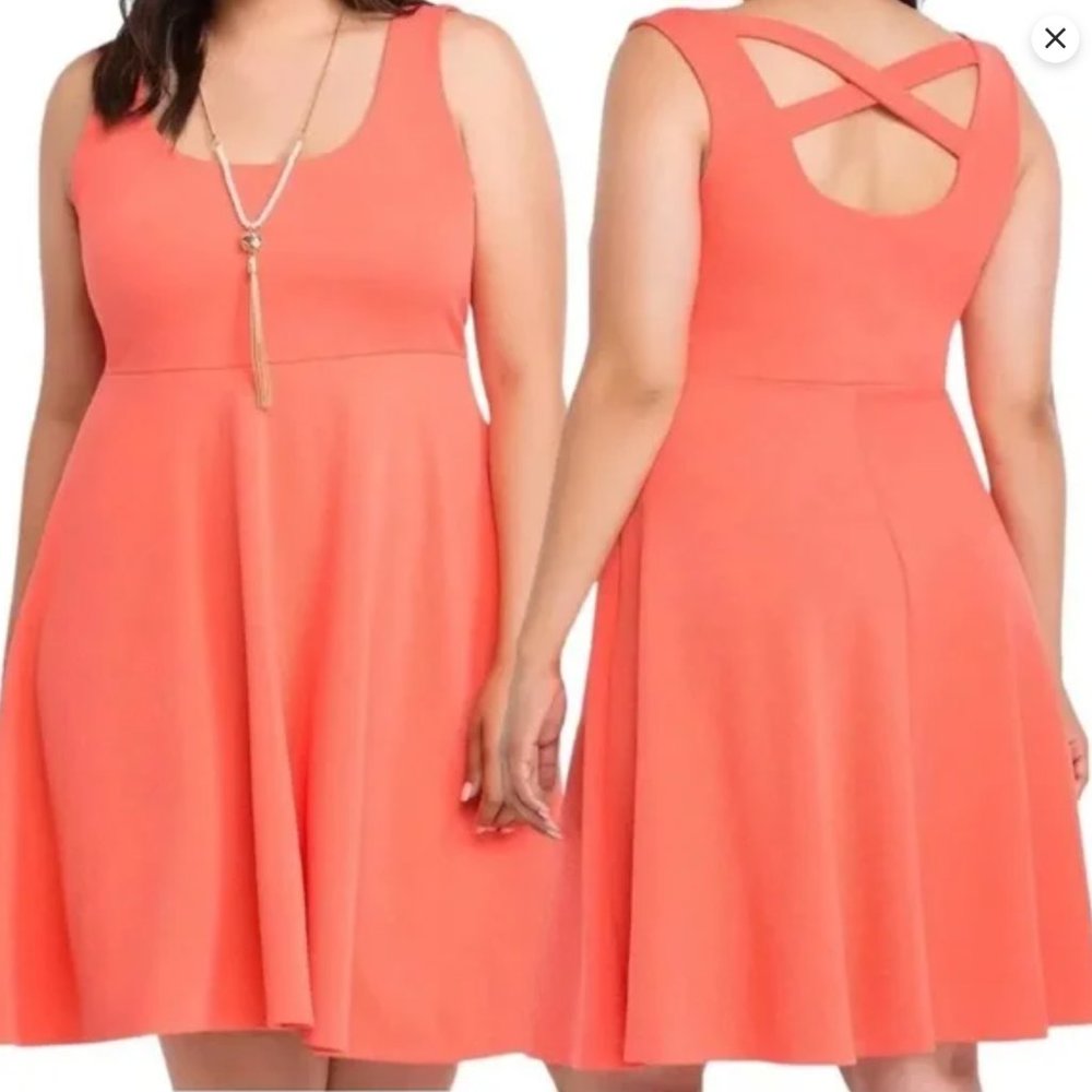 Torrid Cross Back Skater Dress Coral 1X